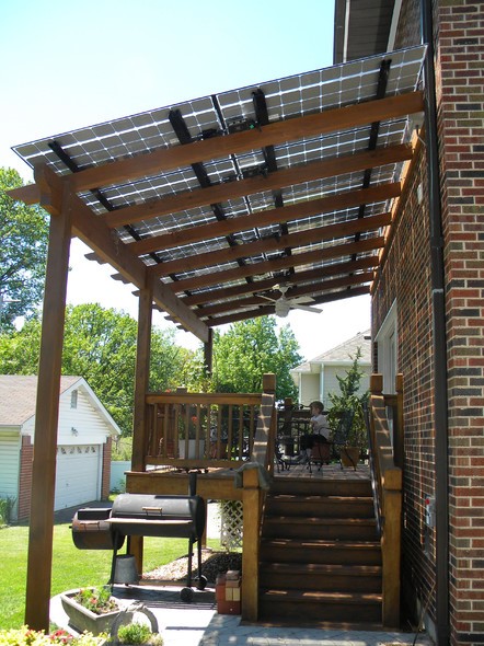 Solar canopies in a backyard
