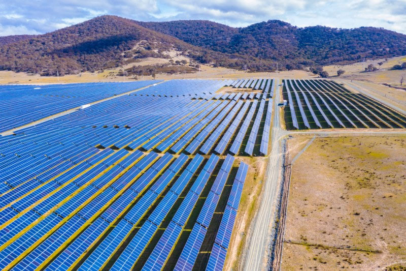 Aerial shot of a solar farm